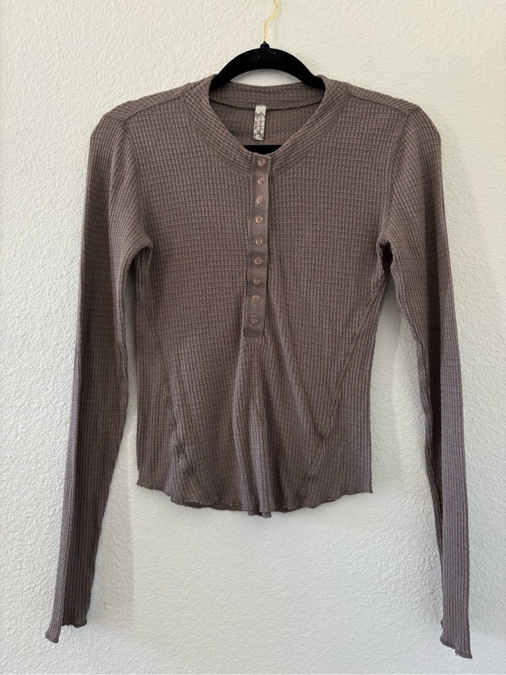 Intimately Free by Free people Waffle Knit Henley Long Sleeve Top - taupe Small